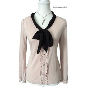 Coquette “Axes Femme” Dirty Pink Ruffle Trim Long Sleeve Top